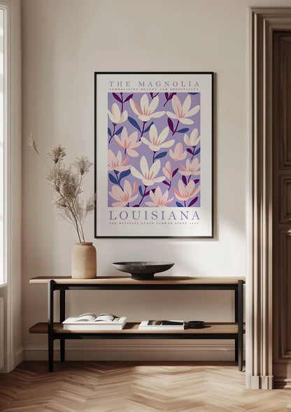 Louisiana Magnolia Botanical Purple Flowers Poster Painting