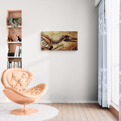 Gefossiliseerd dinosaurusskelet op getextureerd stenen oppervlak - Canvas wandkunst