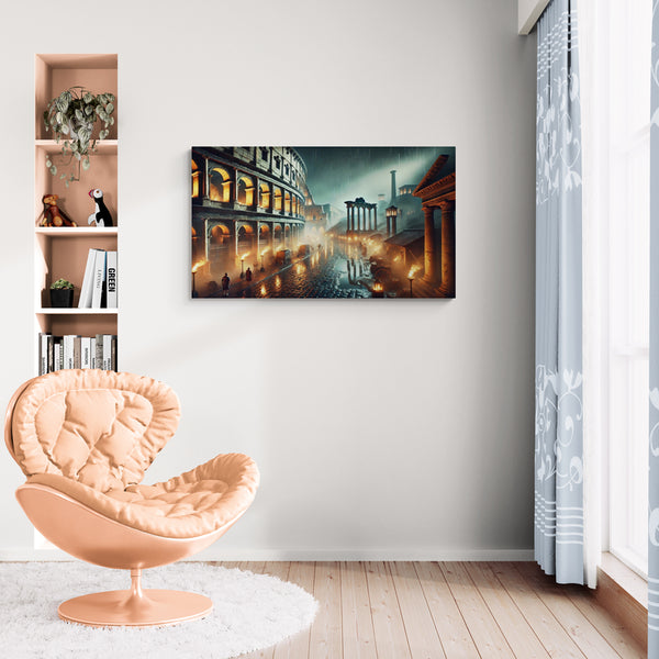 Ancient Roman Street Scene with Colosseum and Ruins at Night