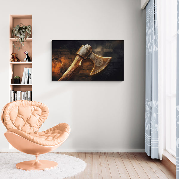 Decorative Viking Axe on Rustic Background