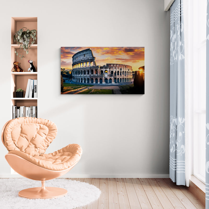 Colosseum bij zonsondergang met uitzicht op de warme lucht - Canvas wandkunst