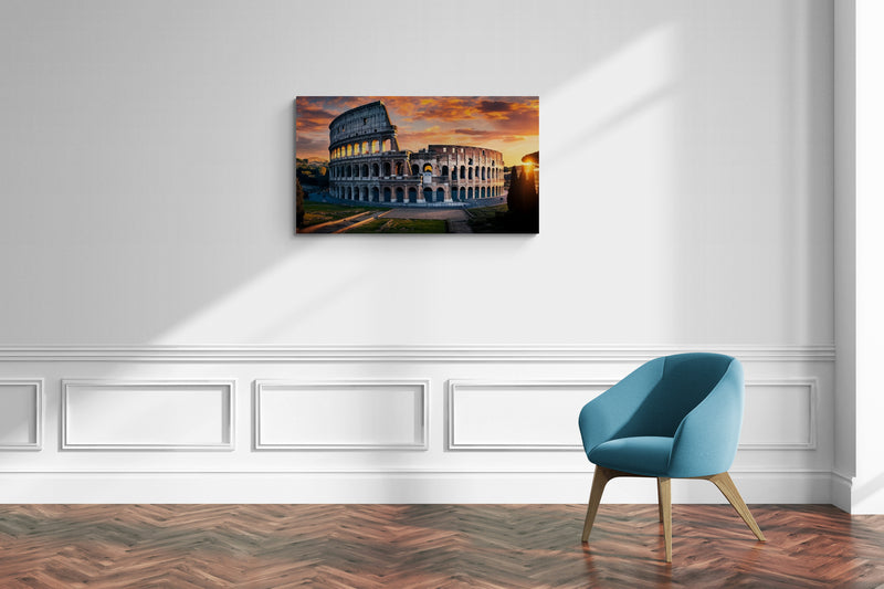 Colosseum bij zonsondergang met uitzicht op de warme lucht - Canvas wandkunst