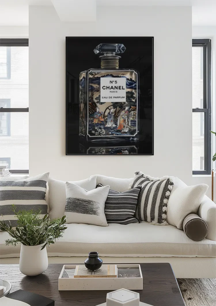 Delft Blue Perfume Bottle Oriental Decor Gold Black Background Luxury Painting