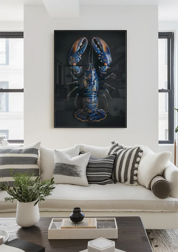 Delft Blau Gold Hummer Dunkler Hintergrund Luxuriöse Details Malerei