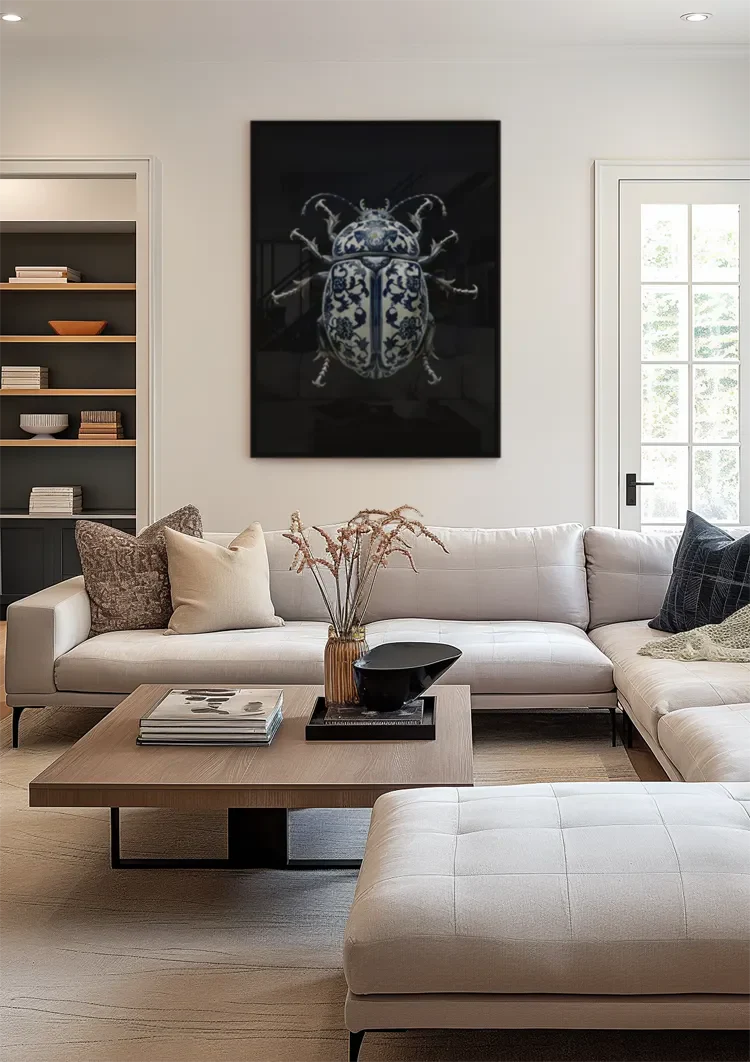 Delft Blue Porcelain Beetle Dark Background Painting