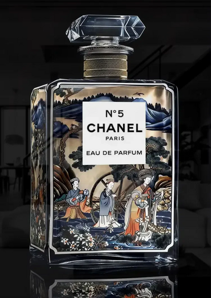 Delft Blue Perfume Bottle Oriental Decor Gold Black Background Luxury Painting