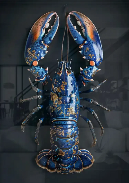 Delft Blau Gold Hummer Dunkler Hintergrund Luxuriöse Details Malerei