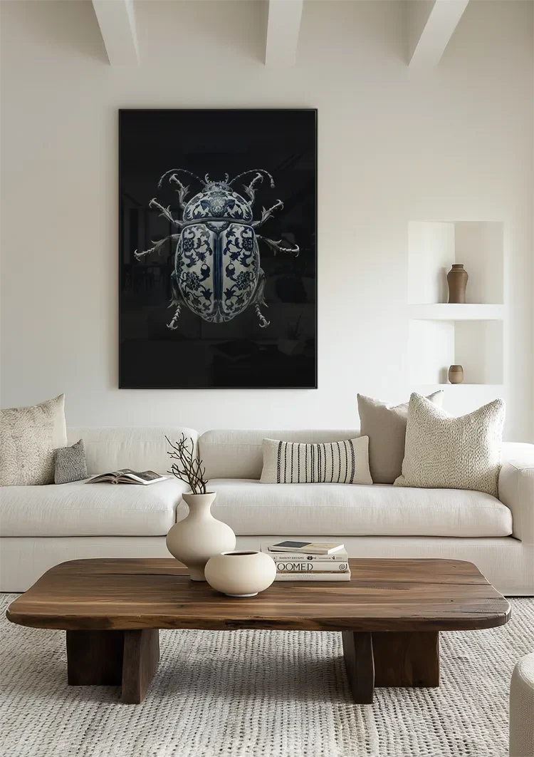 Delft Blue Porcelain Beetle Dark Background Painting