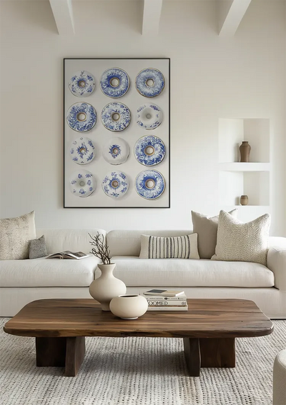 Twelve Donuts With Delft Blue Pattern Playful Ceramic Painting
