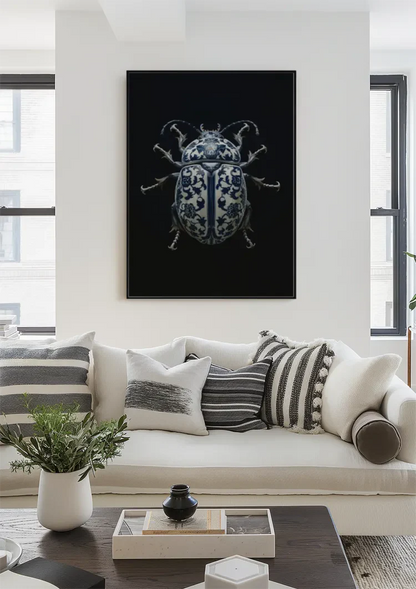 Delft Blue Porcelain Beetle Dark Background Painting