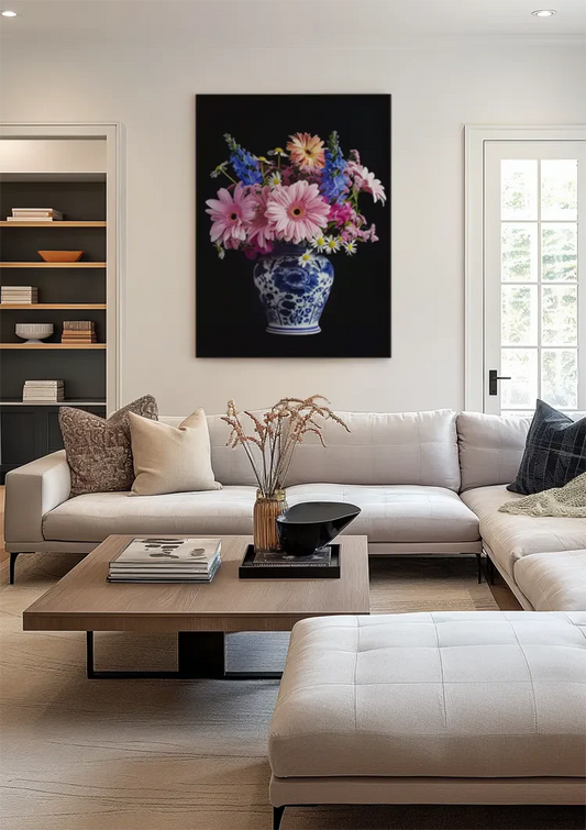 Bloemboeket canvas schilderij aan de muur in de hal