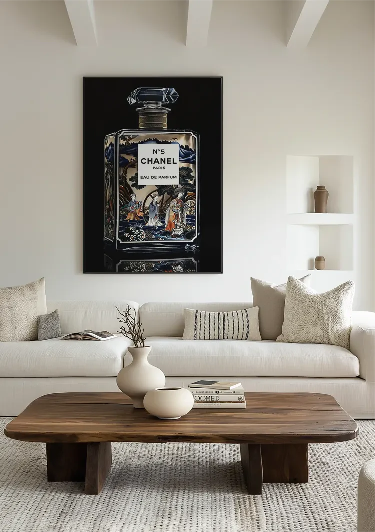 Delft Blue Perfume Bottle Oriental Decor Gold Black Background Luxury Painting