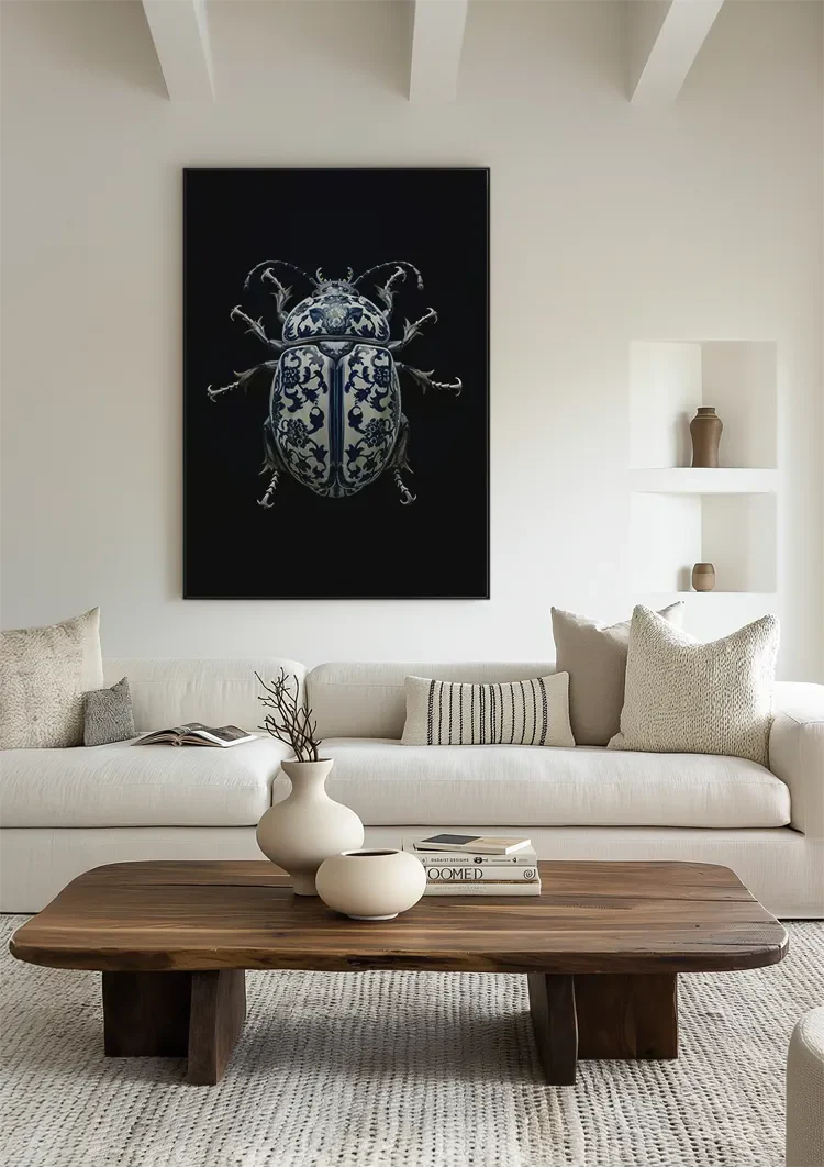 Delft Blue Porcelain Beetle Dark Background Painting