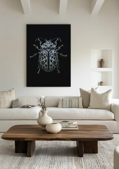 Delft Blue Porcelain Beetle Dark Background Painting