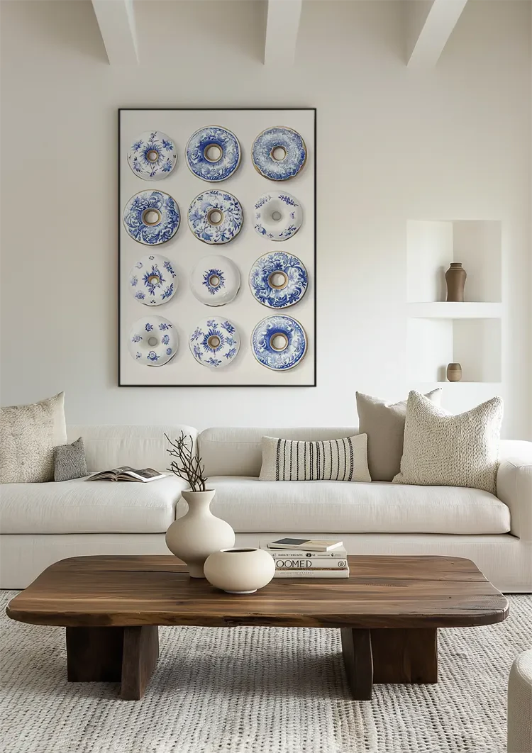 Twelve Donuts With Delft Blue Pattern Playful Ceramic Painting