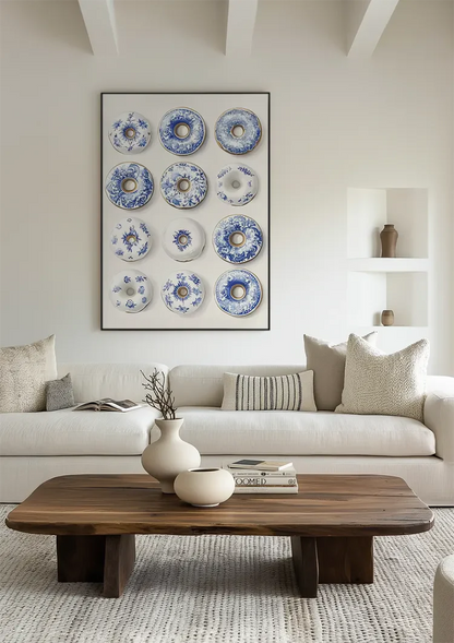 Twelve Donuts With Delft Blue Pattern Playful Ceramic Painting