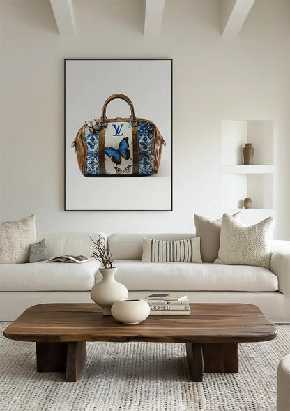 Louis Vuitton Tas Blauwe Vlinders Bloemen LV Logo Luxe Mode Schilderij