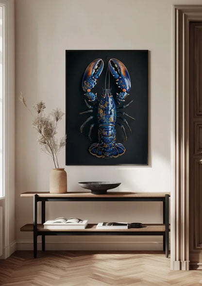 Delft Blau Gold Hummer Dunkler Hintergrund Luxuriöse Details Malerei