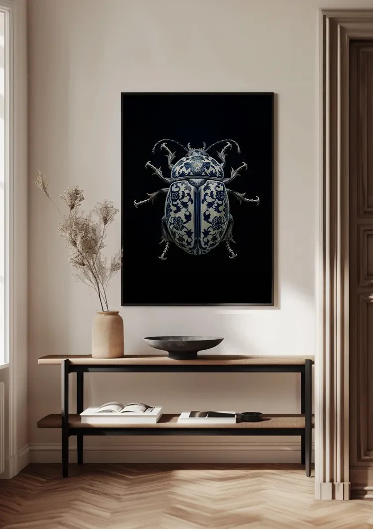 Delft Blue Porcelain Beetle Dark Background Painting