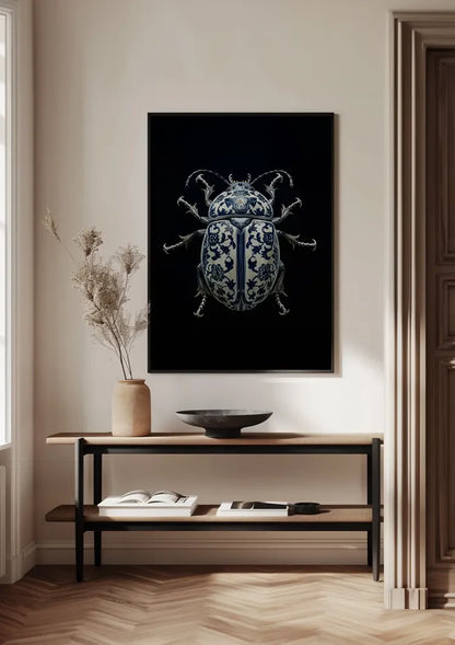 Delft Blue Porcelain Beetle Dark Background Painting