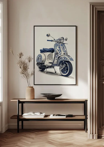 Delfts Blauwe Vintage Vespa Scooter Bloemen Decoratie Schilderij