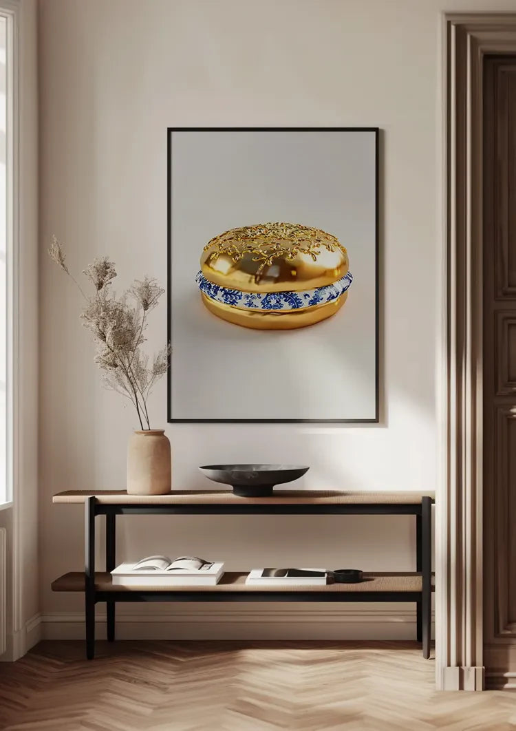 Golden Hamburger Delft Blue Decoration Surreal Painting