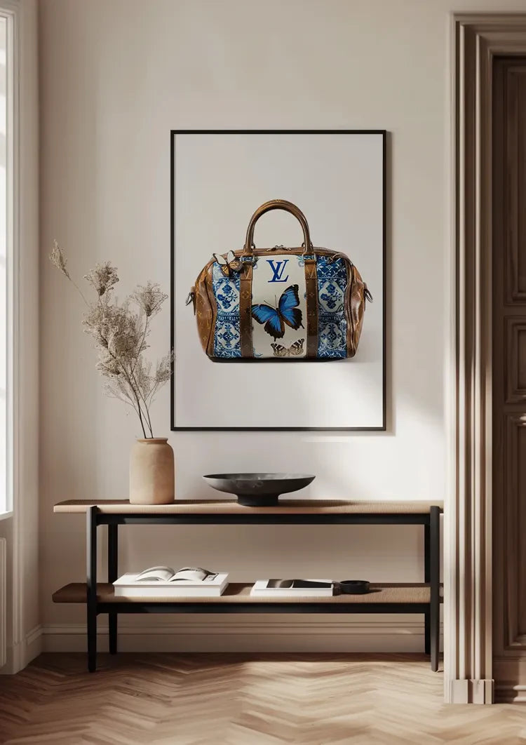 Louis Vuitton Tas Blauwe Vlinders Bloemen LV Logo Luxe Mode Schilderij