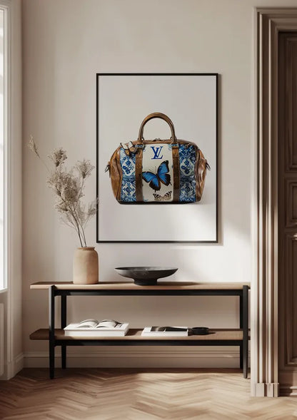Louis Vuitton Tas Blauwe Vlinders Bloemen LV Logo Luxe Mode Schilderij