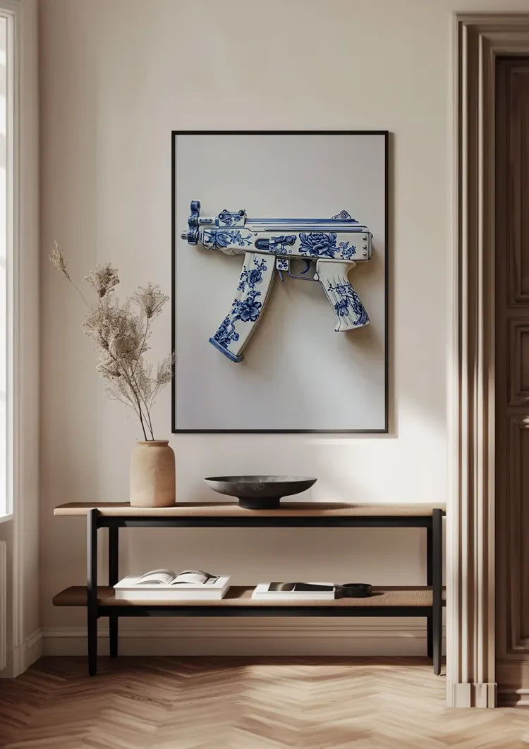 Delfts Blauw Uzi Bloemenpatroon Porselein Pop Art Schilderij