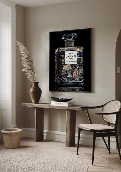 Delft Blue Perfume Bottle Oriental Decor Gold Black Background Luxury Painting