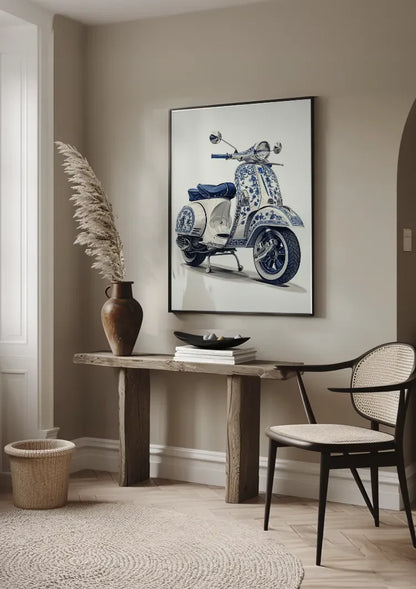 Delfts Blauwe Vintage Vespa Scooter Bloemen Decoratie Schilderij