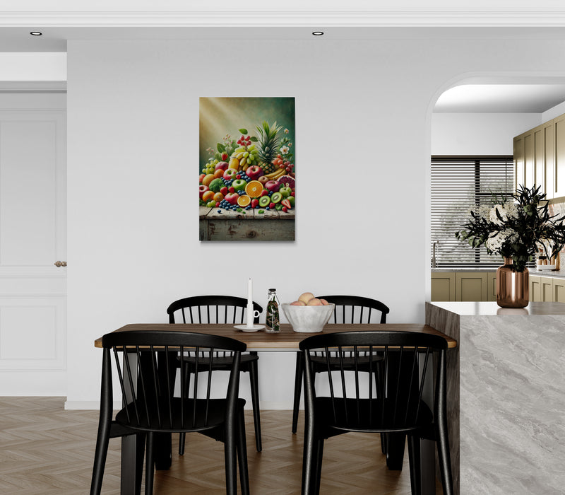 Kleurrijk fruitstilleven met rustieke houten tafel - Canvas wandkunst