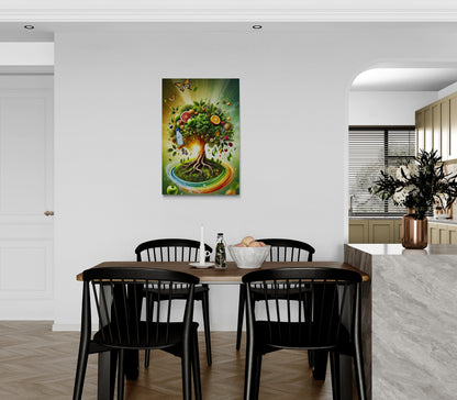 Kleurrijke fruitboom met wortels en vlinders - Canvas wandkunst