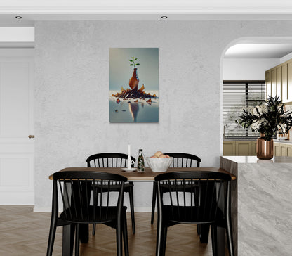 Gebroken glazen fles met groeiende plant in minimalistische stijl - Canvas wandkunst