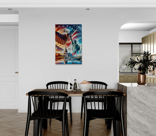 Canvas schilderij van het fantasielandschap aan de muur boven het bed in de slaapkamer
