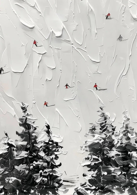 Besneeuwd dennenbos canvas schilderij in wit en grijs, winterse sfeer
