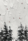 Besneeuwd Dennenbos Vogels Impasto Textuur Winterlandschap Schilderij