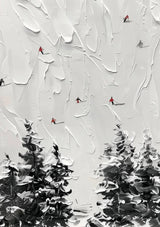 Śnieżny las sosnowy ptaki Impasto tekstura zimowy krajobraz obraz na płótnie