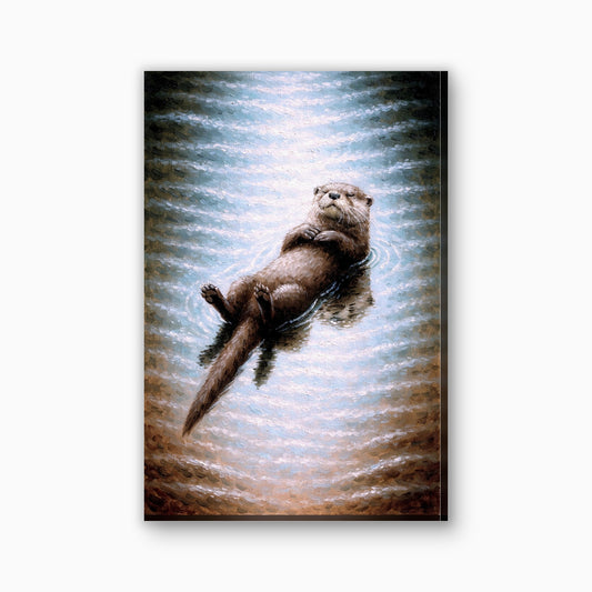 Drijvende otter canvas schilderij in bruin en blauwgroen