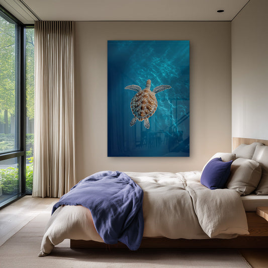 Zeeschildpad Diepblauw Oceaan Lichtstralen Onderwaterwereld Canvas Schilderij