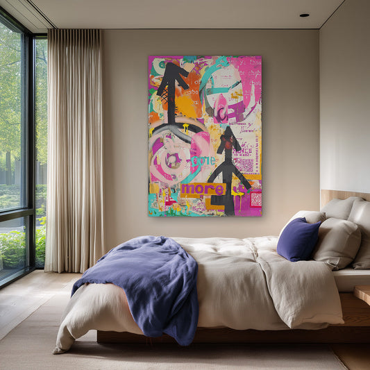 Graffiti in felle kleuren canvas schilderij aan de muur in de hal.