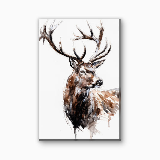 Edelhert in aquarel canvas schilderij in warmbruin en grijs
