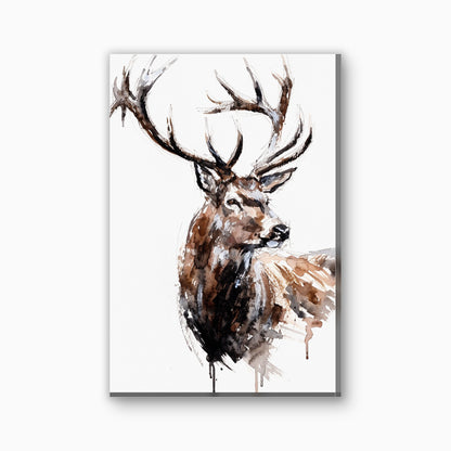 Edelhert in aquarel canvas schilderij in warmbruin en grijs