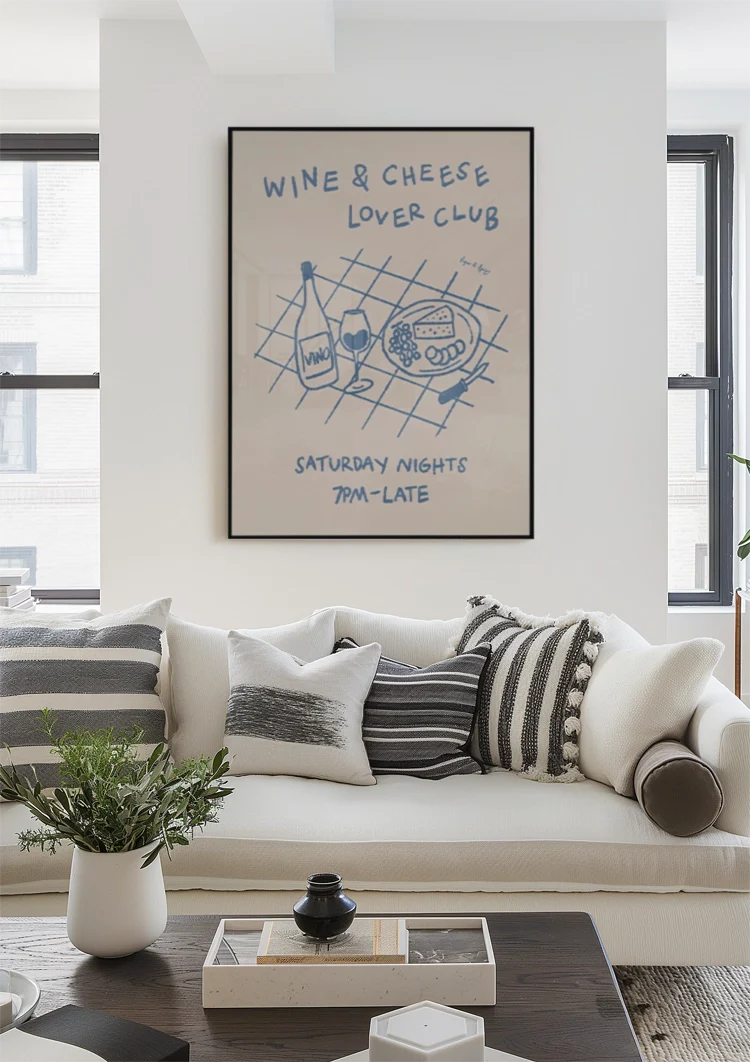 Wein- und Käseclub Retro-Illustrationsposter Gemälde