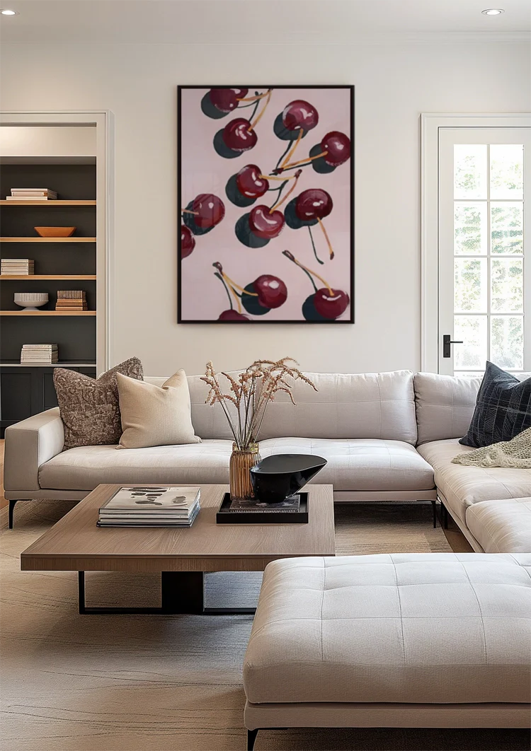 Dark Red Cherries Pink Background Fruit Still Life Painting