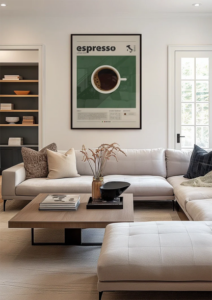 Espressotasse Retro Grünes Kaffeeposter Gemälde im Vintage-Stil
