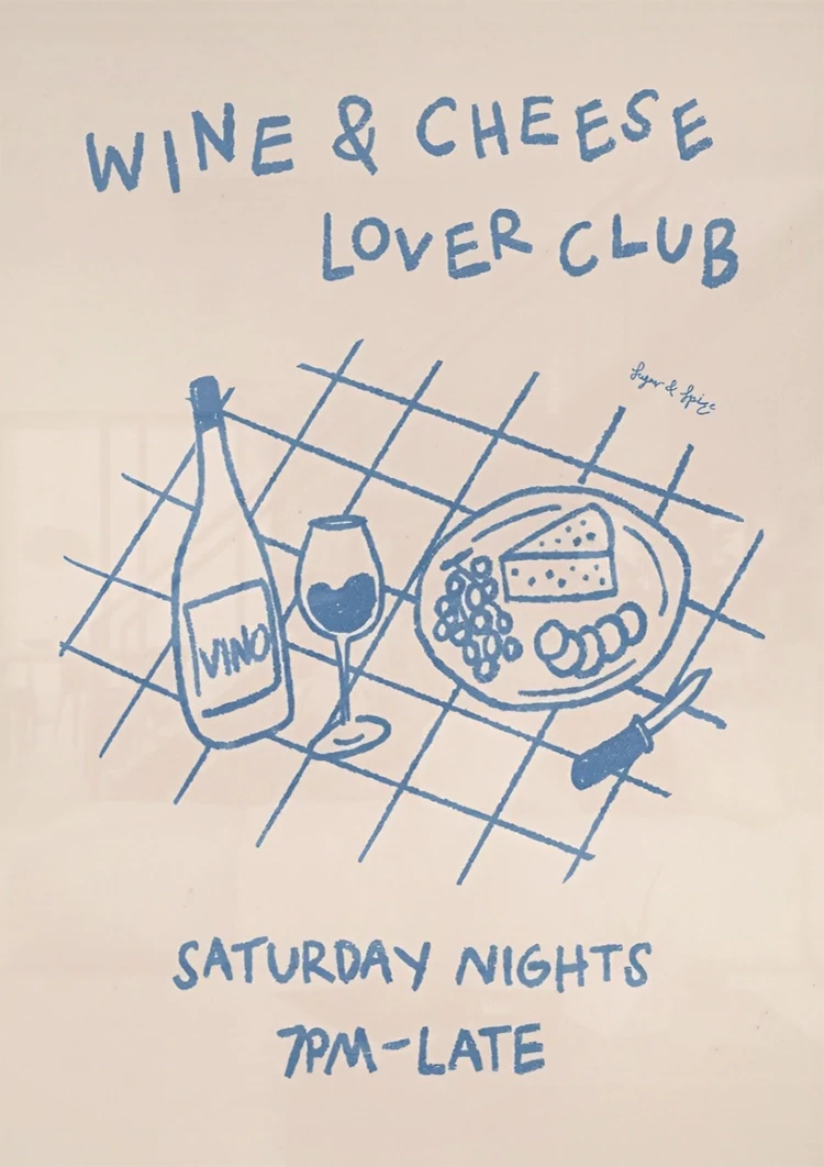 Wein- und Käseclub Retro-Illustrationsposter Gemälde