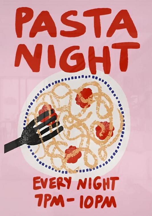 Pasta Night Retro Illustration Leinwandbild über dem Bett im Schlafzimmer