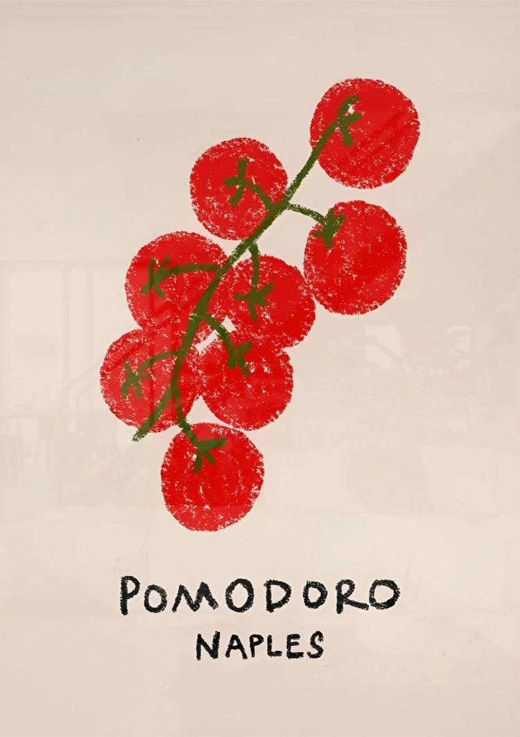 Rote Tomaten Pomodoro Neapel Vintage Italienischer Stil Beige Küchen Poster Gemälde