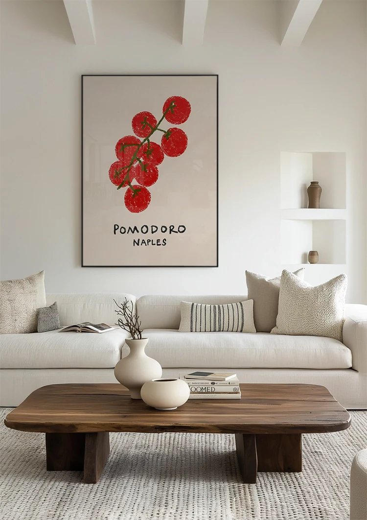 Rote Tomaten Pomodoro Neapel Vintage Italienischer Stil Beige Küchen Poster Gemälde